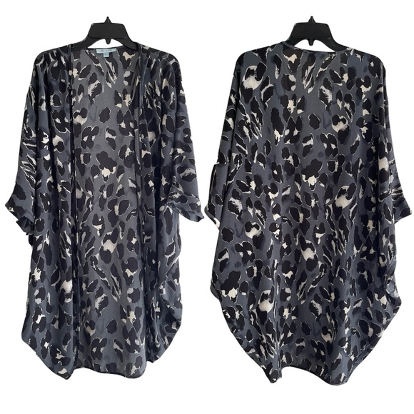 She+Sky Black Gray Leopard Print Open Front Drape Kimono One Size - Picture 1 of 5